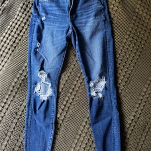 American Eagle Outfitters Distressed Dark Blue Skinny Jeans